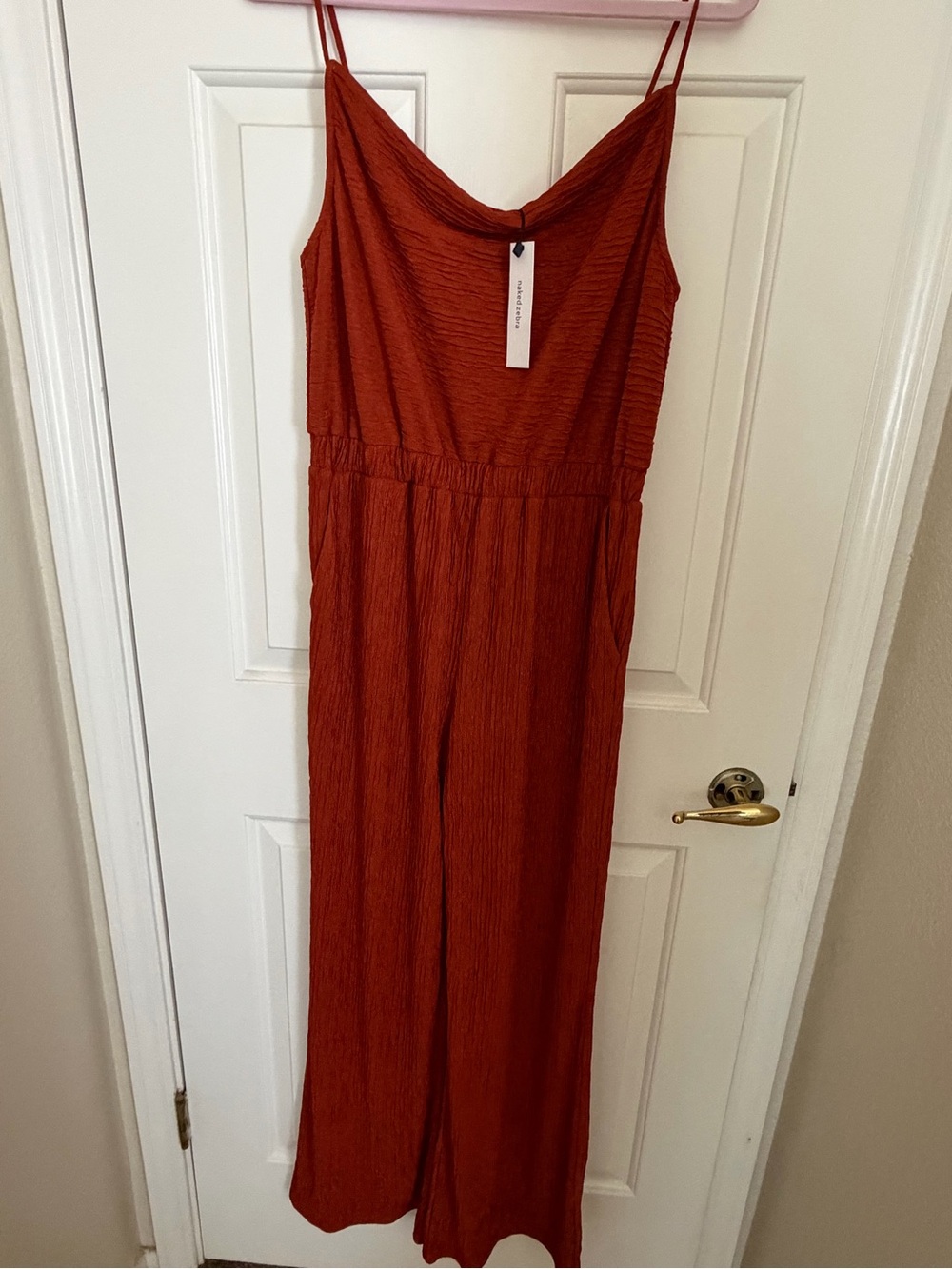Naked Zebra Rust Orange Spaghetti-Strap Jumpsuit